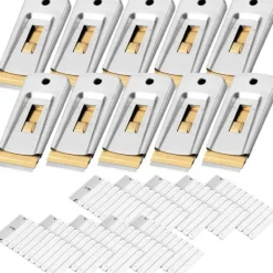 AcserGery 2025 Senaste Modell Bates - Skrapa med metallrakblad, 10-pack, 100 extra blad, kraftig rengöringsskrapa i rostfritt stål