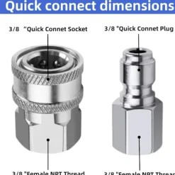 Clearance 2 set NPT 3/8 tum rostfritt stål hane och hona högtryckstvätt snabb