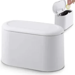 2025 Skrivbords papperskorg med lock, Mini papperskorg, Skrivbords papperskorg, Kosmetisk papperskorg för badrum