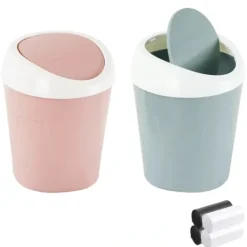 New 2 små papperskorgar Mini skrivbordspapperskorg (blå, rosa)[CO]