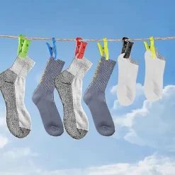 Discount 60 Sockklämmor för Tvättmaskin och Torktumlare, Sockklämmor med Krokar, Sockhållare Tvättmaskin, Dir Multicolor