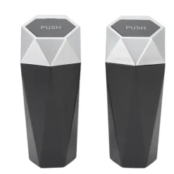 Hot 2 st. Bilsoppsamlare med lock Vattentät Dekorativ Automatisk Papperskorg Silver