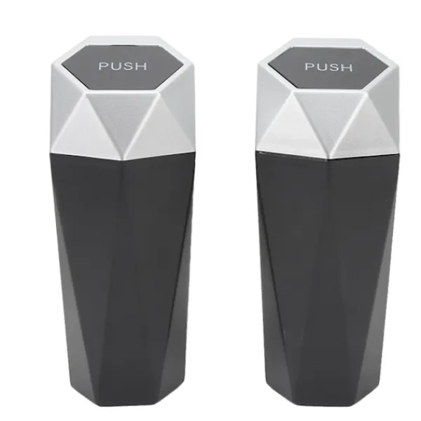 Hot 2 st. Bilsoppsamlare med lock Vattentät Dekorativ Automatisk Papperskorg Silver