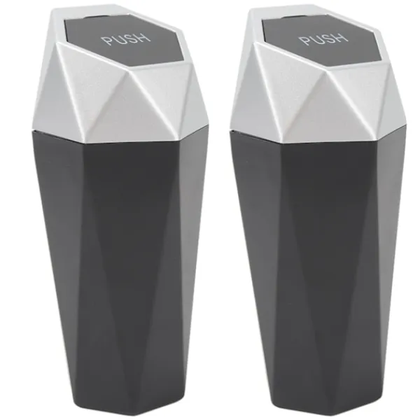 Hot 2 st. Bilsoppsamlare med lock Vattentät Dekorativ Automatisk Papperskorg Silver