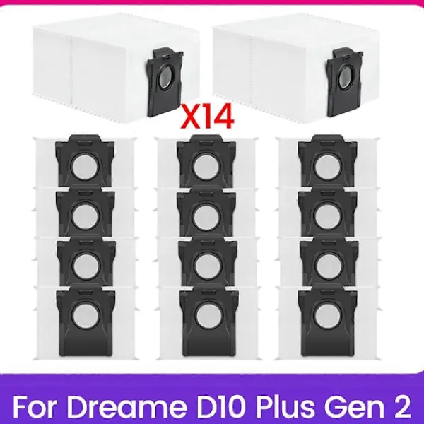 unbranded 14 st Dammsugarpåsar för Dreame D10 Plus Gen 2 Dammsugartillbehör White