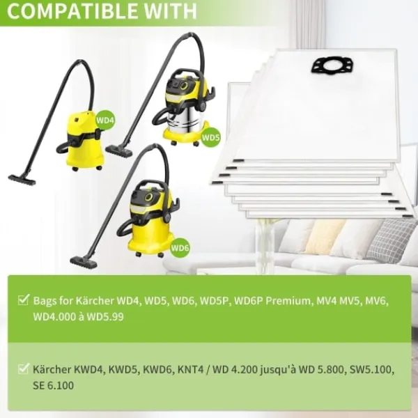 Hot 10 st dammsugarpåsar för Karcher dammsugare WD4 WD5 WD6 MV4 MV5 MV6
