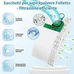 New 10 st Dammsugarpåsar för Vorwerk Kobold VK140 VK150 FP140 FP150 med 2 Filter