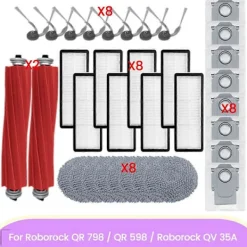 Clearance 34 st delar för Roborock QR 798 / QR 598 / QV 35A Dammsugare Delar Huvudborste Sidoborste HEPA-filter Moppduk Dammpåse