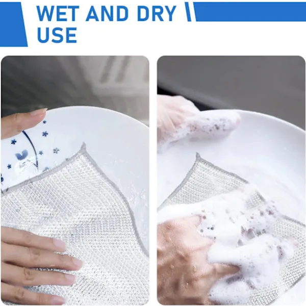 Hot 10 st Disktrasor av ståltråd, Dubbellagers rengöringsduk av ståltråd, Repfria rengöringspads av stålull för kök 10pcs