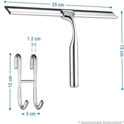 New 1 st Duschskrapa i rostfritt stål, Duschskrapa 25 cm med krok Ingen borrning och 1 silikonersättningsskrapa, Skrapa för badrum, spegel, glas C