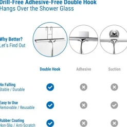 New 1 st Duschskrapa i rostfritt stål, Duschskrapa 25 cm med krok Ingen borrning och 1 silikonersättningsskrapa, Skrapa för badrum, spegel, glas C
