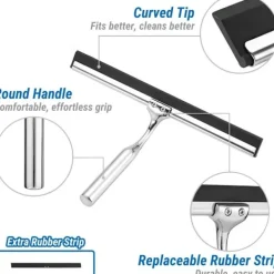 New 1 st Duschskrapa i rostfritt stål, Duschskrapa 25 cm med krok Ingen borrning och 1 silikonersättningsskrapa, Skrapa för badrum, spegel, glas C