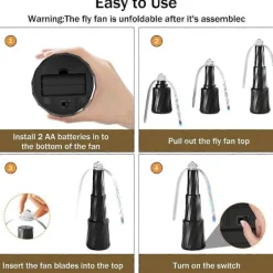 New unbranded 4 st Fläktar mot Flugor för Bord, Bordsfläkt Utomhus med Krok, Insektsavvisande Infällbara Flugfläktar Black