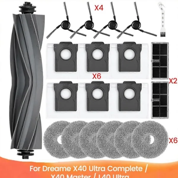 20 ST för Dreame X40 Ultra Complete/X40 Master/L40 Ultra Robotdammsugare Delar Huvudborste Sidoborste Moppduk