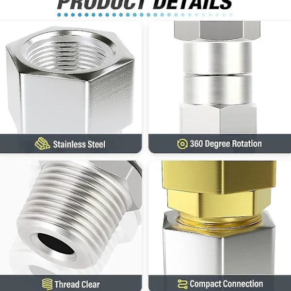 New 2 st Högtryckstvättsvivel, 3/8 tum Npt Hankontakt, Rostfritt Stål, Knickfri Till Slang F