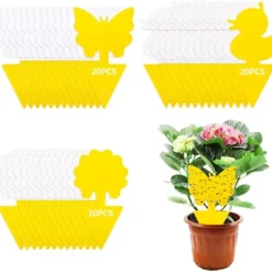 Outlet 60 st Insektsfällor, Gula Flugfällor Självhäftande Växtskydd, Anti-knott inomhus, Flugfångare för Kök