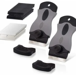 Best 2 st Keramikhällsskrapa med 10 plastskrapor + 10 metallblad, Keramikhällsskrapa för borttagning av etiketter, Svart