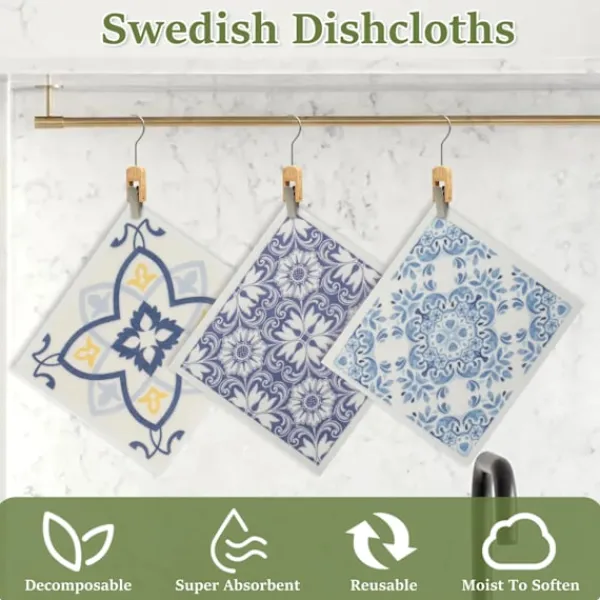 Hot 5/6/12 st Köksdukar Absorberande Svenska Disktrasor Köksdukar Mjuka Non-woven Dukar för Diskning Rengöring 12PCS Retro