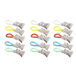 Outlet 15 st Klädnypor Hushåll Metall Färgglada Handduksklämmor på Krokar Öglor Handdukshängare Hängande Klädnypor Kök (5 Färger)