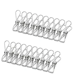 Best 60 st Klädnypor i Rostfritt Stål, Tvättklämmor, Klädstrecksnypor, Metallklämmor, Vindtäta Hängare, Silver, Stark Elasticitet