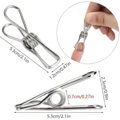 60 st klädnypor i rostfritt stål, klädnypor, tvättlina, metallklämma, vindtät hängarklämma, silver, stark elasticitet -z