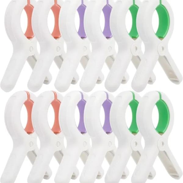 Hot 12 st Kraftiga Tvättklämmor Klädnypor Stolklämmor Handdukshållare Vindtäta Klädnypor för Solstol 3 Färger