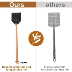 Sale 2 st Läder Hängande Rep Flugsmälla, 49,5 cm Lång Kraftig Flugsmälla Manuell med Trähandtag Getingfångare för Inomhus Utomhus (Svart, Brun)