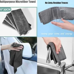 New 5 st Magic Rengöringsdukar, Förtjockad Magic Rengöringsduk Strimmig, Återanvändbar Magic Trasa för Alla Ändamål, Glasstädduk (30 * 30 cm)