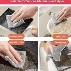 Online 10 st Magisk Disktrasor Silvertråd Rengöring Kökstrasa Förtjockad Mikrofiber Tvätthandduk Inbyggd Svamp Ståltråd Boll Trasa 10PCs