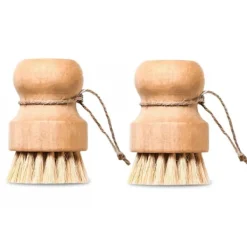 Hot 2 st miljövänliga diskborstar med nylonskaft och hamparep, träborste för kastruller, diskar och grönsaker