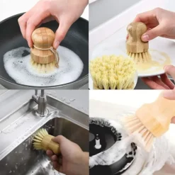 Hot 2 st miljövänliga diskborstar med nylonskaft och hamparep, träborste för kastruller, diskar och grönsaker
