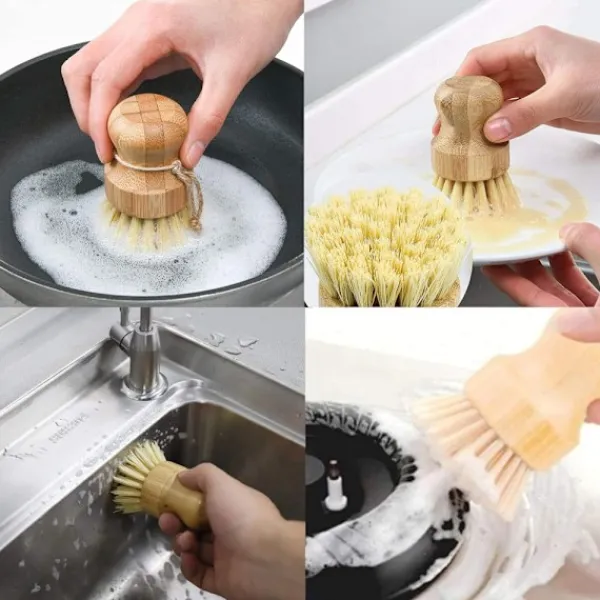 Hot 2 st miljövänliga diskborstar med nylonskaft och hamparep, träborste för kastruller, diskar och grönsaker