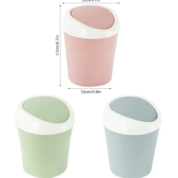 Hot 2 st Mini soptunna i plast, liten skrivbordspapperskorg med svänglock för hem, kontor, kök, sovrum, badrum (blå + grön)
