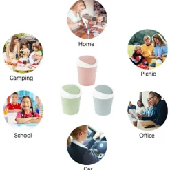 Hot 2 st Mini soptunna i plast, liten skrivbordspapperskorg med svänglock för hem, kontor, kök, sovrum, badrum (blå + grön)