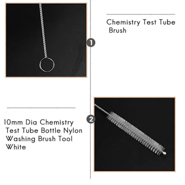 Online 10 st 10mm Dia Kemi Provrör Flaska Nylon Tvättborste Verktyg Vit White Silver Tone