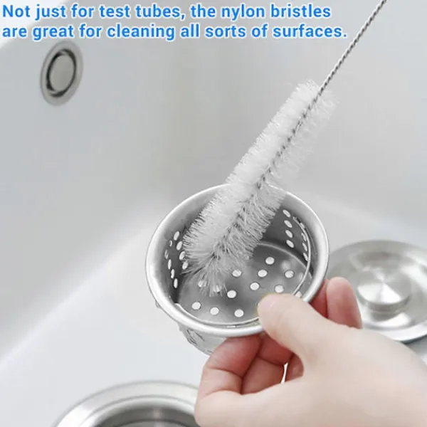 Online 10 st 10mm Dia Kemi Provrör Flaska Nylon Tvättborste Verktyg Vit White Silver Tone