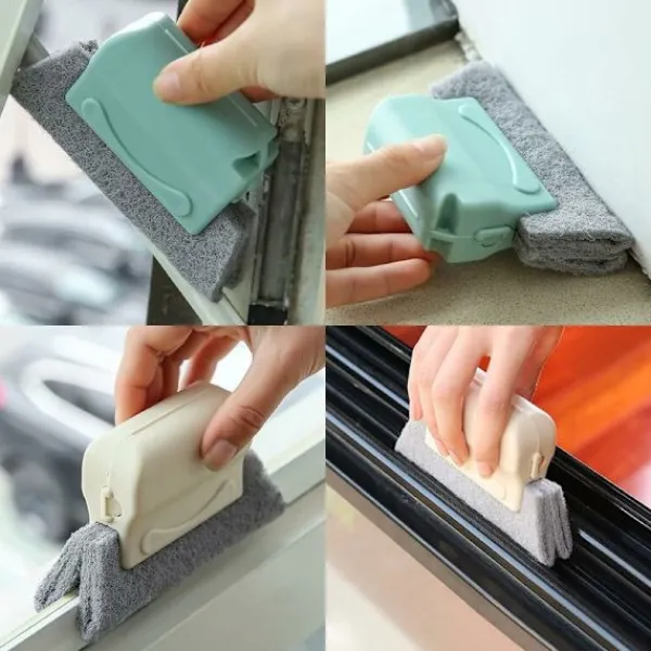 Discount 4 st multifunktionella spårborstar fönster spår rengöringsborste för dörrfönster glidbanor badrumsfönster spår (beige)