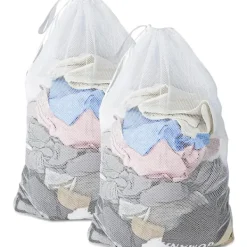 Best 2 st Nät Tvättsäckar med Dragsko, 60x90cm Extra Stor Kraftig Tvättväska för Fintvätt, Maskintvättbar Förvaringsväska (Vit)