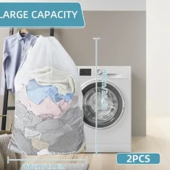 Best 2 st Nät Tvättsäckar med Dragsko, 60x90cm Extra Stor Kraftig Tvättväska för Fintvätt, Maskintvättbar Förvaringsväska (Vit)