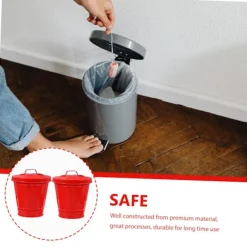 Online 2 st Plåthink med lock, soptunna för sovrum, papperskorg, mini bordssoptunna, järnkonst, pennburk, soptunna i bondgårdsstil