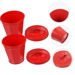 Online 2 st Plåthink med lock, soptunna för sovrum, papperskorg, mini bordssoptunna, järnkonst, pennburk, soptunna i bondgårdsstil