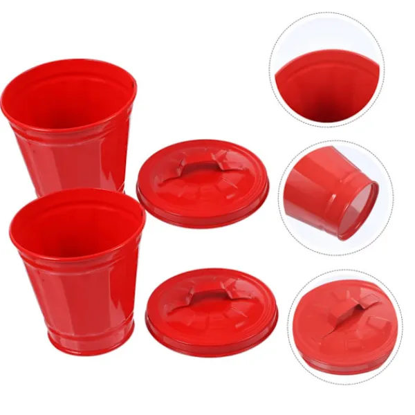 Online 2 st Plåthink med lock, soptunna för sovrum, papperskorg, mini bordssoptunna, järnkonst, pennburk, soptunna i bondgårdsstil