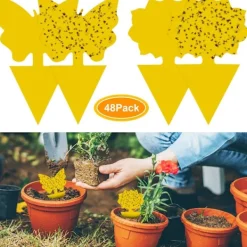 Clearance 48 st Plug-in Flugfångstplattor Gula Klistermärken Växtskydd Mot Bladlöss, Bladflugor och Skadedjur, Perfekt för Plan