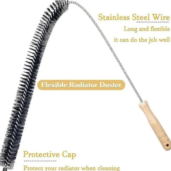 Hot 2 st Radiatorrengöringsborste Flexibel Radiator Dammvippa med Trähandtag (73cm)