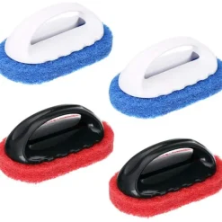 New 4 st Rengöringsskrubb med handtag, kit med slipande dynor, borste, badkar, kakelrengöring, svampborste, snabb rengöring, kraftig grillplatta