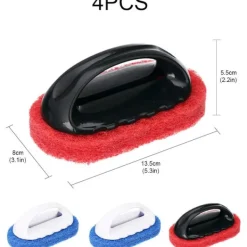 New 4 st Rengöringsskrubb med handtag, kit med slipande dynor, borste, badkar, kakelrengöring, svampborste, snabb rengöring, kraftig grillplatta