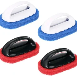 Outlet 4 st Rengöringsskrubbar med handtag, kit med slipande dynor, borste, badkar, kakelrengöring, svampborste, snabb rengöring, kraftig grillplatta