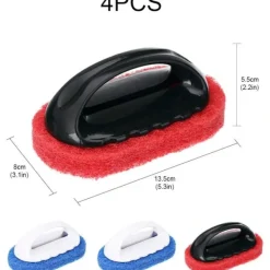 Outlet 4 st Rengöringsskrubbar med handtag, kit med slipande dynor, borste, badkar, kakelrengöring, svampborste, snabb rengöring, kraftig grillplatta