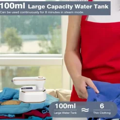 1 st Resestrykjärn, 1000W Vikbar Handhållen Mini Ångstrykjärn, 180° Roterande Handtag Strykjärn White