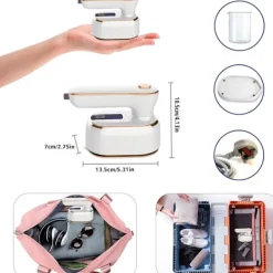 1 st Resestrykjärn, 1000W Vikbar Handhållen Mini Ångstrykjärn, 180° Roterande Handtag Strykjärn White